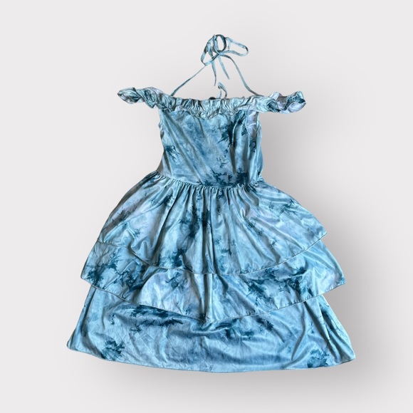 Tie Dye 3 Tiered Ruffle Summer Mini Dress - Picture 2 of 4